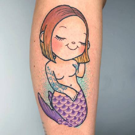 很可爱的一组小彩色卡通Q版美人鱼纹身图案