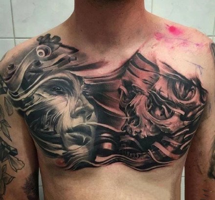 男性花胸：一组男士胸前霸气的花胸纹身图案