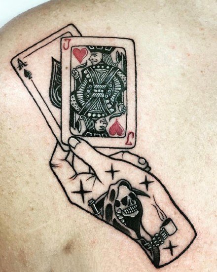 个性扑克：很有个性的一组彩色扑克纹身图片