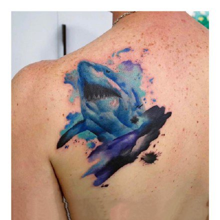 蓝色调的一组水墨彩色纹身图案9张