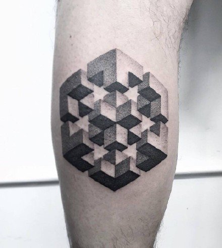 几何立体风格的3d写实点刺纹身图案