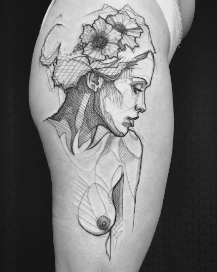 裸女郎+纹在身上的一组裸体女郎纹身图案