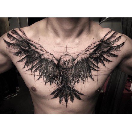 暗黑翅膀：适合男性的一组霸气黑色线条翅膀纹身图案