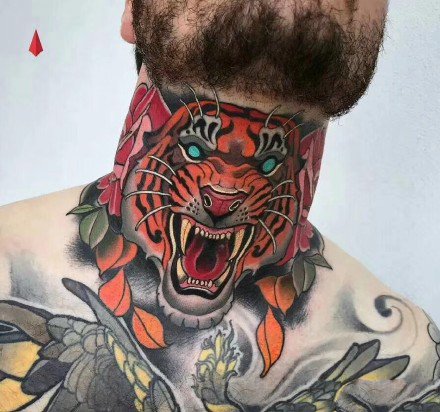 school风格的一组彩色老虎纹身图案