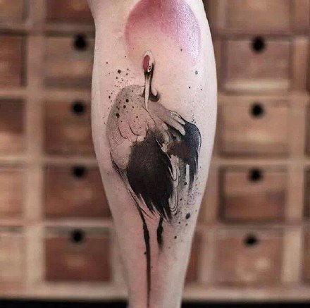 中国风的一组水墨仙鹤纹身作品图片