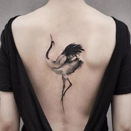 中国风的一组水墨仙鹤纹身作品图片