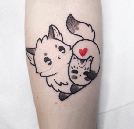 很可爱的一组带爱心的卡通小动物纹身图片
