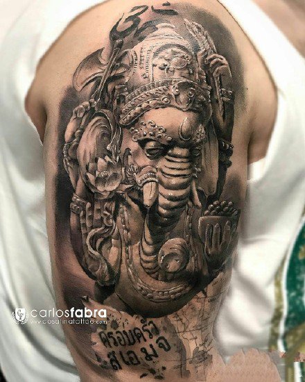 霸气的一组大象和象神纹身作品图案