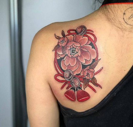 传统的一组红色小日式纹身图片作品