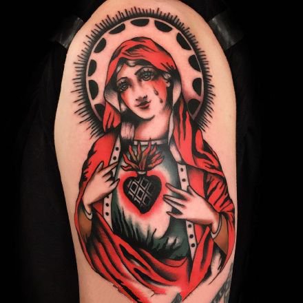 经典的的一组红色oldschool女郎纹身图片