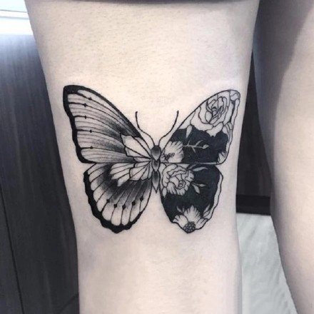 黑灰蝴蝶：一组创意的黑灰色蝴蝶纹身作品