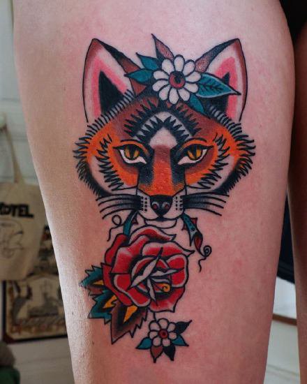 一组创意狐狸的水彩等纹身图案