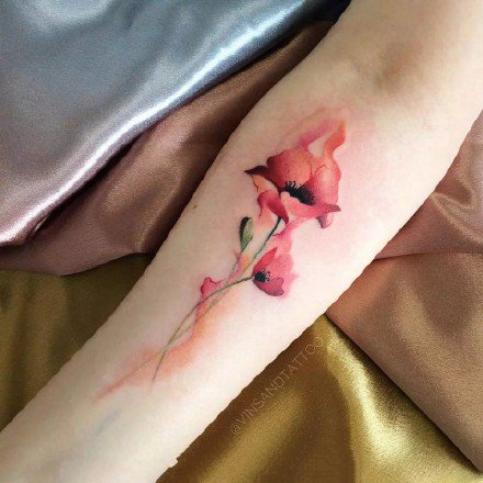 罂粟刺青：艳丽的一组红色罂粟花纹身图案