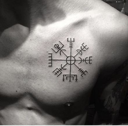 一组维京罗盘的符号图腾纹身图案