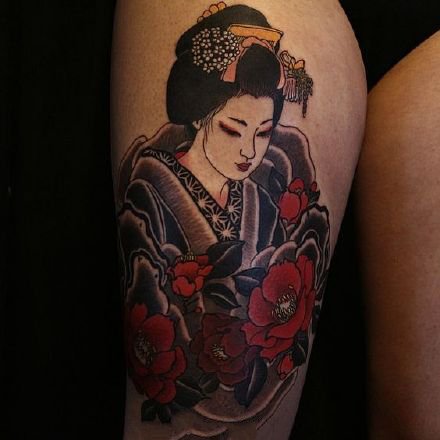 个性的一组日式传统艺伎纹身图