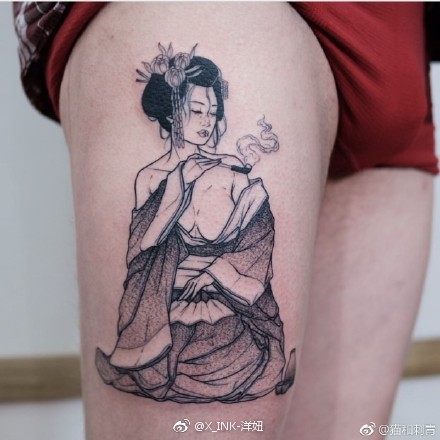 个性的一组日式传统艺伎纹身图