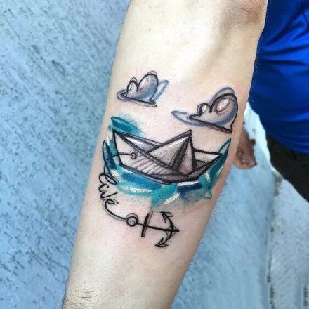 纸船刺青：小清新的一组小纸船纹身图案9张