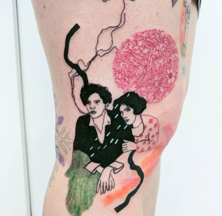 创意的一组彩色抽象人物纹身图案