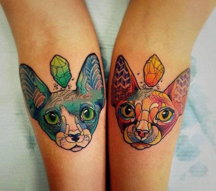 school风格的一组猫纹身图案欣赏