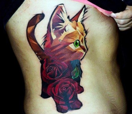 school风格的一组猫纹身图案欣赏