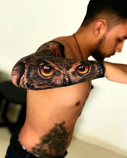 9张黑暗系3d写实猫头鹰纹身图案作品