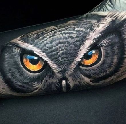 9张黑暗系3d写实猫头鹰纹身图案作品