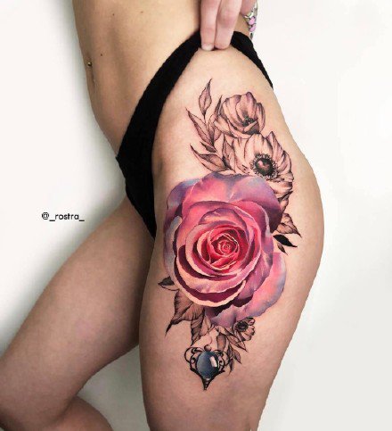 9张娇艳欲滴的的大红玫瑰纹身图案