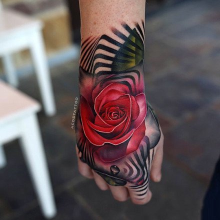 艳丽的一组3d玫瑰花朵创意纹身图案