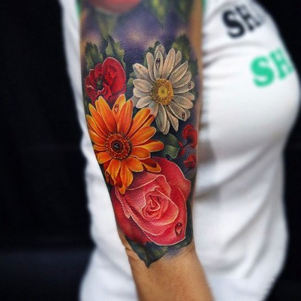 艳丽的一组3d玫瑰花朵创意纹身图案