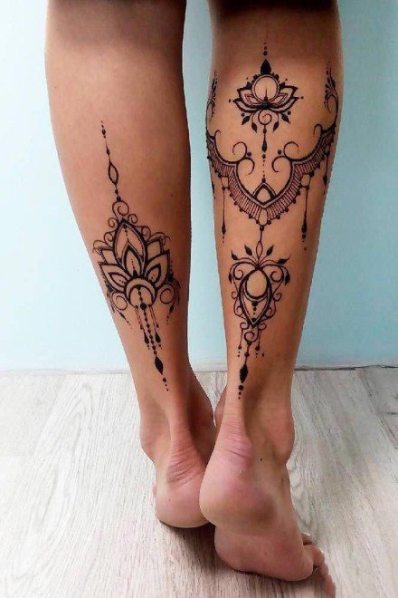 性感的女生美腿蕾丝腿环纹身图案