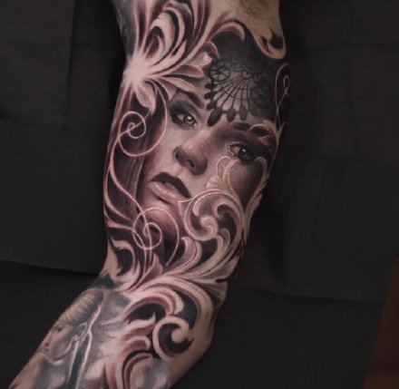 18张欧美大黑灰手臂写实纹身作品图案
