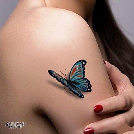 3d立体风格的一组蝴蝶纹身图案
