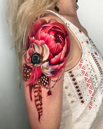 9张重彩色写实玫瑰花朵纹身图案
