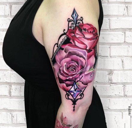9张重彩色写实玫瑰花朵纹身图案