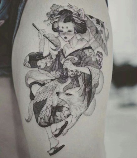 9张很漂亮的一组艺伎纹身图案