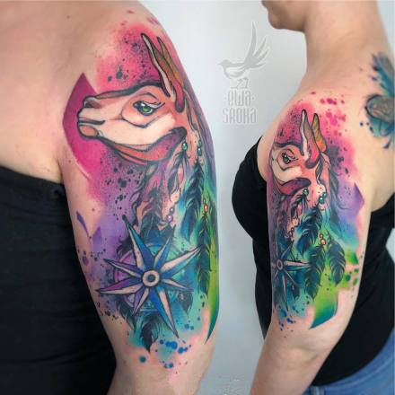 漂亮的水彩色动物纹身图案
