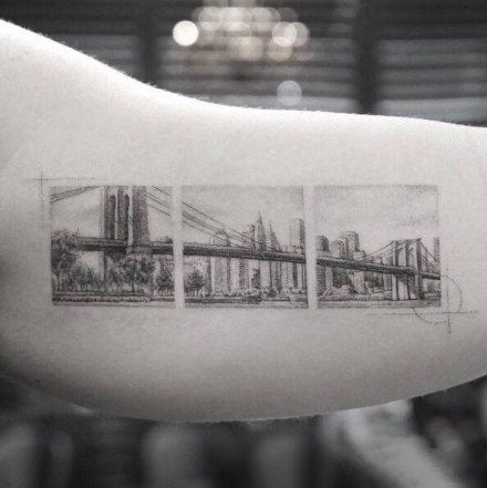 一组城市建筑的天际线纹身图案