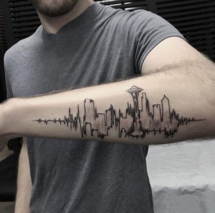 一组城市建筑的天际线纹身图案