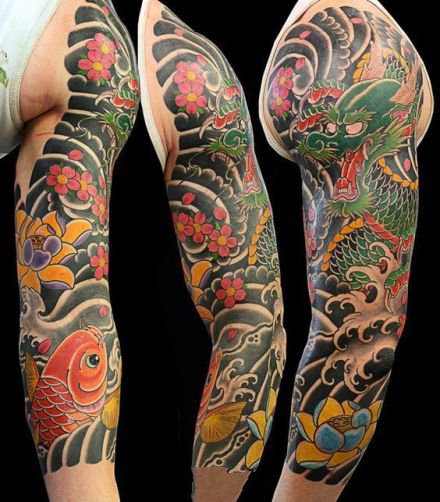 日式传统大花臂纹身作品图片9张