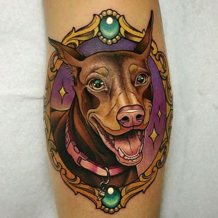 一组杜宾犬狗狗的纹身图案