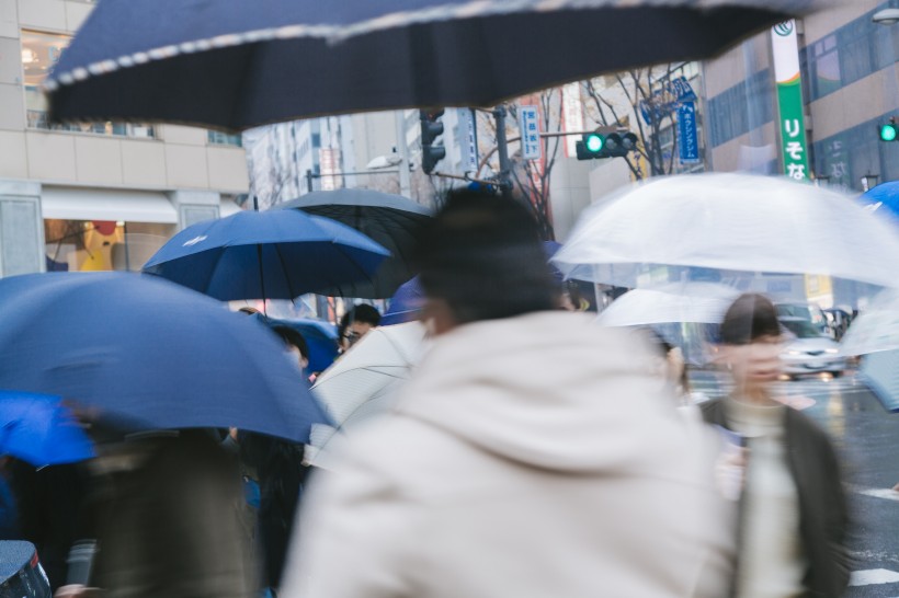 雨天街道打伞的人们图片(9张)