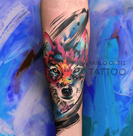 重水彩风格的一组彩色动物纹身图片
