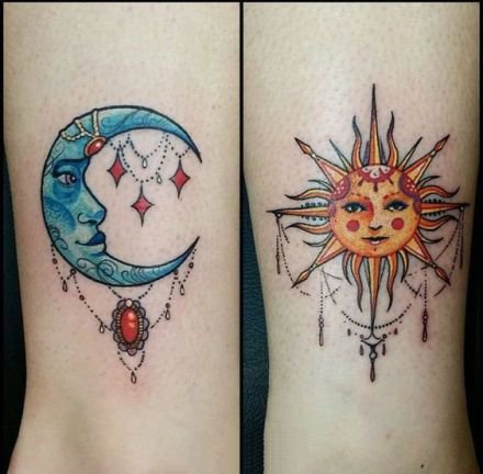 太阳与月亮主题的日月纹身图案9张
