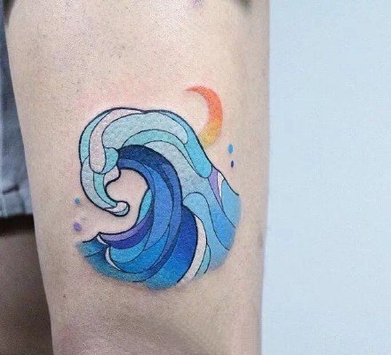一组浪花主题的彩色创意纹身图片