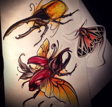 一组昆虫甲虫的纹身图案欣赏