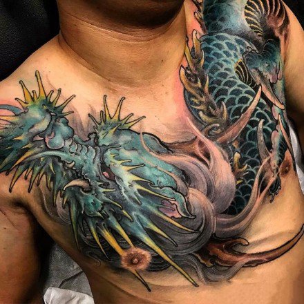 男士胸前的一组大花胸纹身图片欣赏