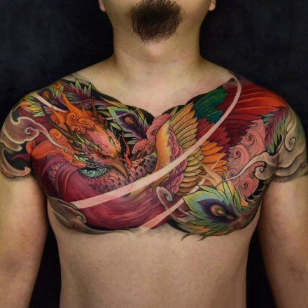 男士胸前的一组大花胸纹身图片欣赏