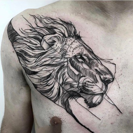 很霸气的黑灰狮子纹身作品图案