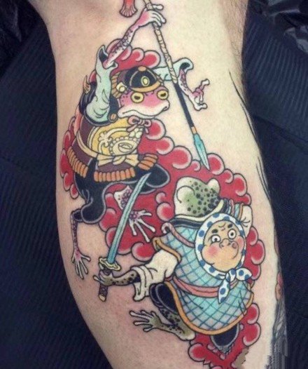日式传统兔子老鼠青蛙等小彩色纹身图案