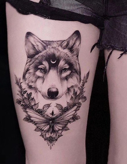好看的一组狼头纹身图案作品